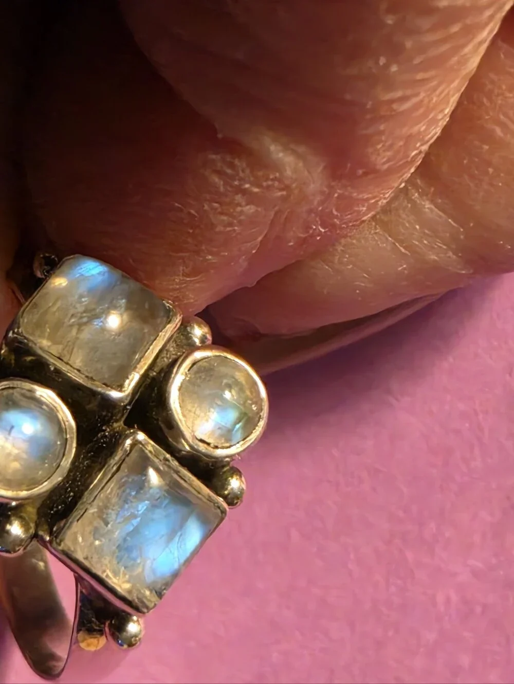 Sterling Silver Multi-Rainbow Moonstone Ring.